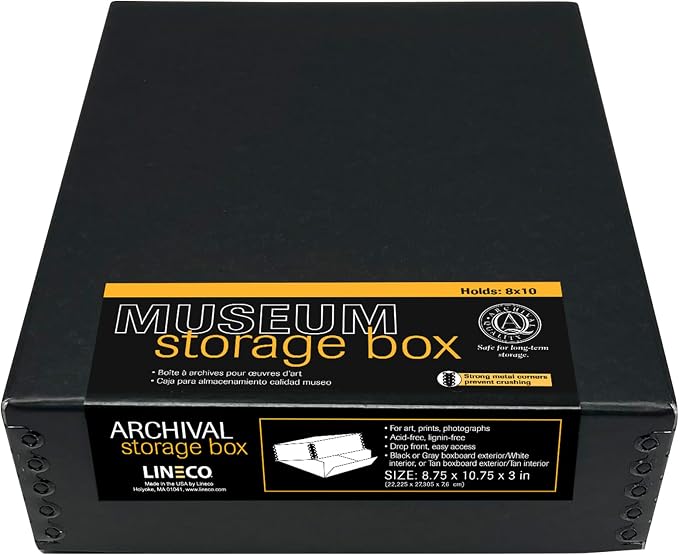 Lineco Museum Archival Storage Box, Drop Front, 8.75x10.75x3 in, Black | Acid-Free with Metal Edge, Preserves Picture Longevity, Organize Photos, Newspapers, Prints, Documents, Crafts, DIY - Image 5