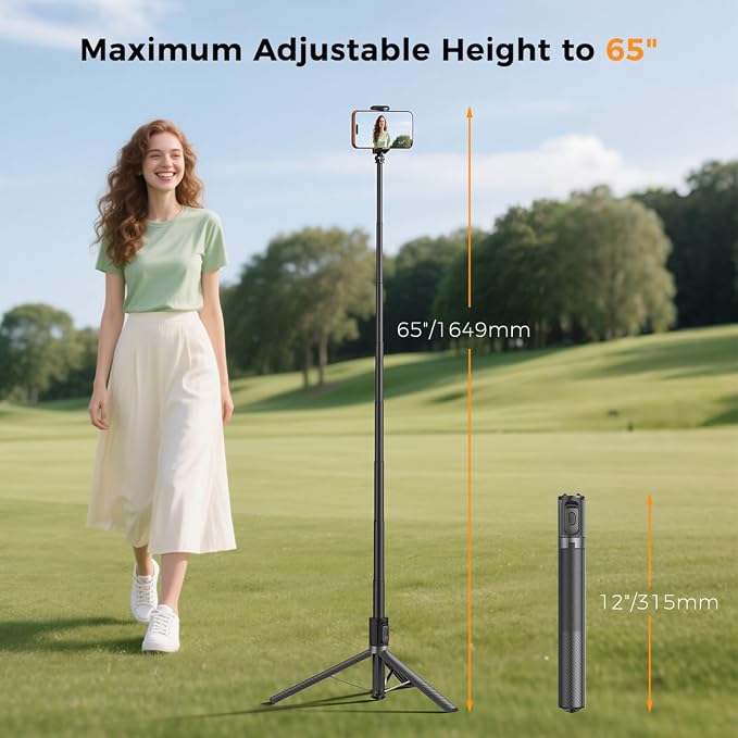 65" Automatic Phone Tripod,Auto-Open and Close Selfie Stick Tripod with Remote, Extendable Cell Phone Stand for iPhone & Android,Lightweight Selfie Stick for Creators,Vloggers,Travel,YouTube - Image 3