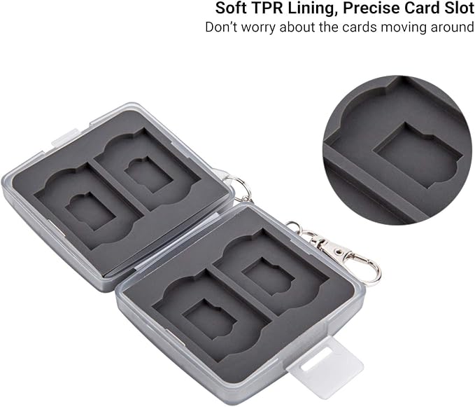 8 Slots Memory Card Case for 4 SD/SDHC/SDXC Cards and 4 Micro SD/TF Cards,Anti-Dust Crush Resistance,SD Card Case Small Micro SD Holder with Chain (Gray) - Image 4