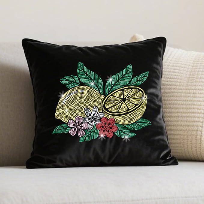 1 Pc Fresh Lemon Floral Iron on Rhinestones Transfer, Summer Fruit Hotfix Iron on Patch Transfer Decals Crystal Heat Transfer Clothing Repair Decor for T-Shirt Hat Jacket Party Decor - Image 5