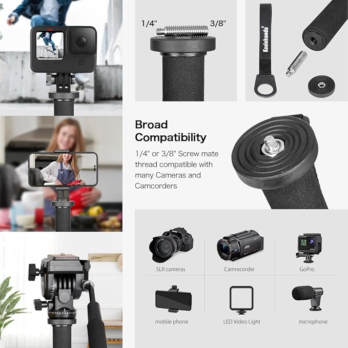 Koolehaoda Extendable Camera Monopod with Foldable Stand Base | 5-Section Height 66" Aluminium Photography Monopod for DSLR Canon Nikon Sony Video Camcorder, Maximum Load of 5 kg - Image 5