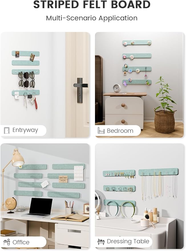 Fluxynara 13" x 2" Felt Wall Panels, Teal Blue | 8-Pack Includes 50 Push Pins and Adhesive Tabs for Photos, Notes and Decor in Bedroom Doors, Home Office or Studios - Image 6