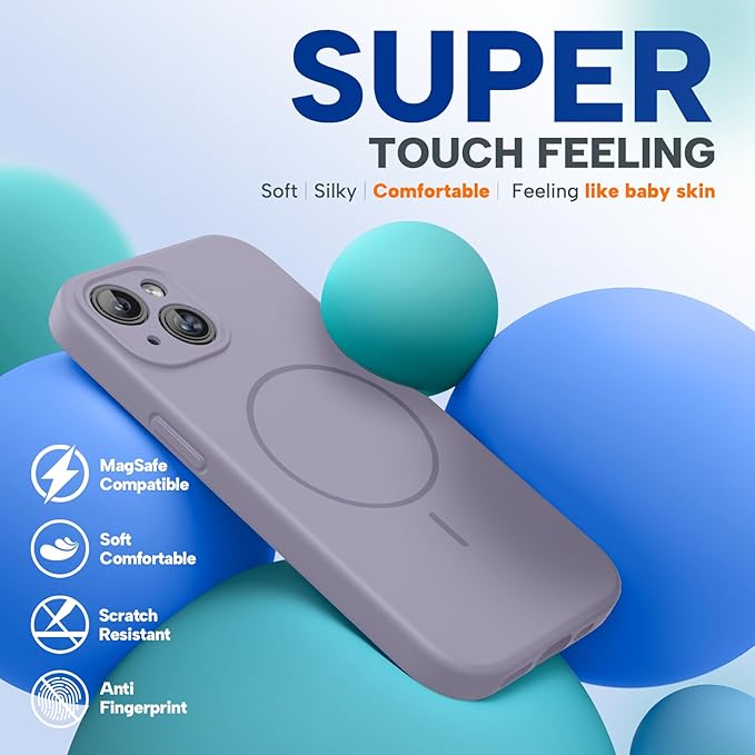 miracase Magnetic for iPhone 15 Case, [Soft Anti-Scratch Microfiber Lining], Compatible with MagSafe, Liquid Silicone Case Shockproof Drop Protection Phone Case for 15,Lavender Gray - Image 5