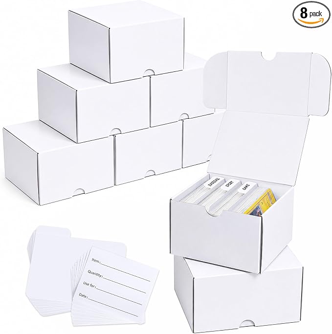 Trading Card Storage Box, 8-Pack 200 Count Cardboard TCG & Sport Card Box | Trading Card Storage with Divider and Labels, Card Organizer Box for MTG, Magic, Football, Basketball, Game Card Collections by Leyzan