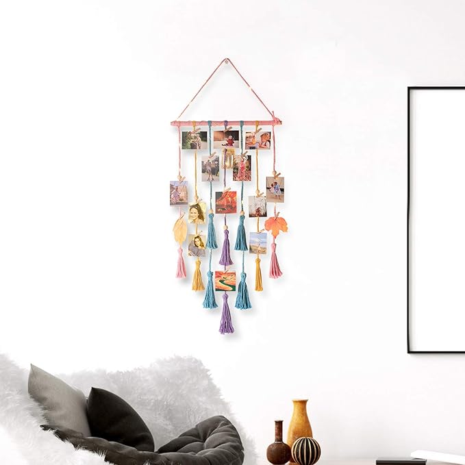 Homecor Room Decor for Teen Girls, Hanging Photo Display Macrame Picture Collage Wall Decor, Boho Decor for Bedroom Apartment Dorm Room with Remote Light, Christmas Birthday Gifts for Teenage Girls - Image 3