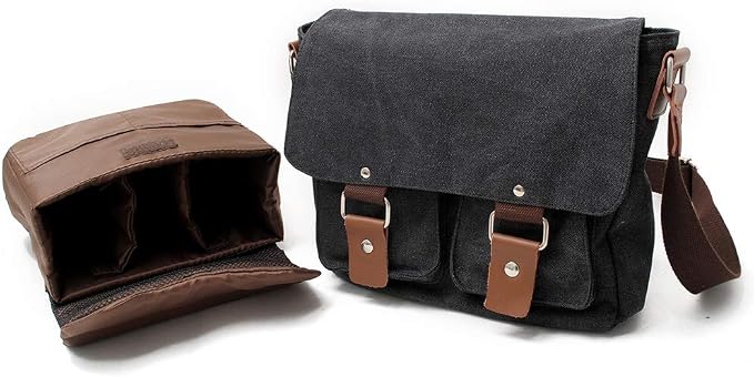 Waterproof Camera bag/Case, Vintage Canvase Leather Trim DSLR SLR Camera Shoulder Messenger Sling bag for for Nikon, Canon, Sony, Pentax, Olympus Panasonic, Samsung & Many More - Image 3
