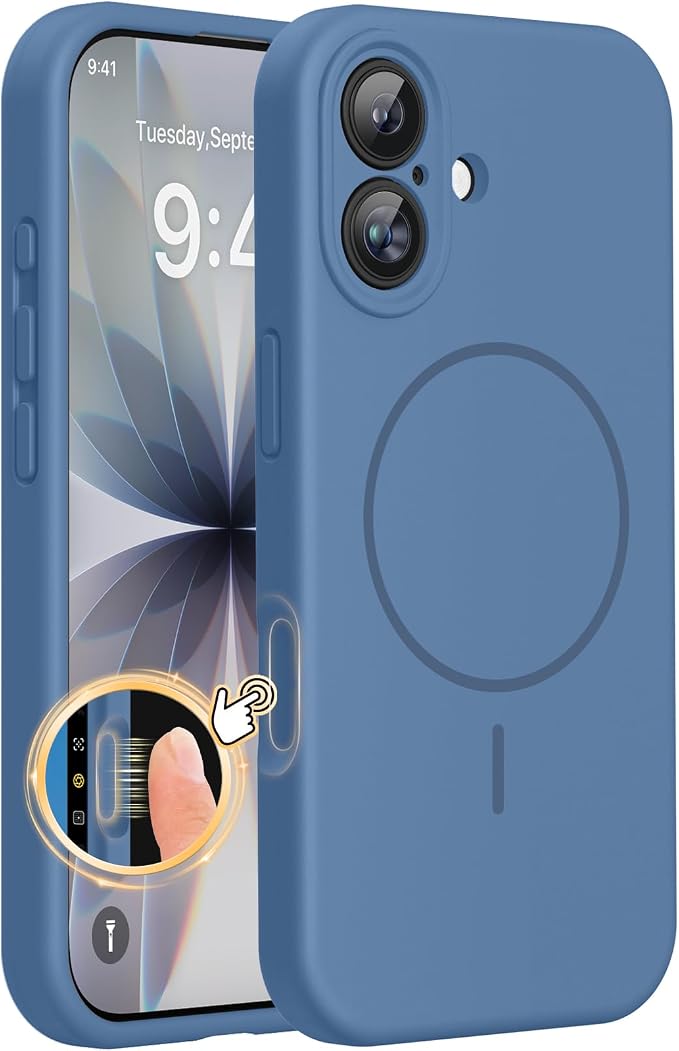 Miracase Silicone & Magnetic for iPhone 17 Case, Glass Blue | Compatible with MagSafe, Silicone Camera Control Cover, Soft Microfiber Lining, Shockproof Drop Protection Phone Case for 17 by Miracase
