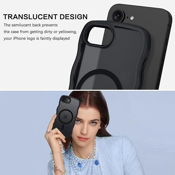BENTOBEN Magnetic for iPhone 17e Case,Cute Wavy Frame [Compatible with MagSafe] Translucent Matte Anti-Slip TPU Bumper Women Girls Boys Men Thin Shockproof Drop Protective Cover for iPhone 17e,Black - Image 6