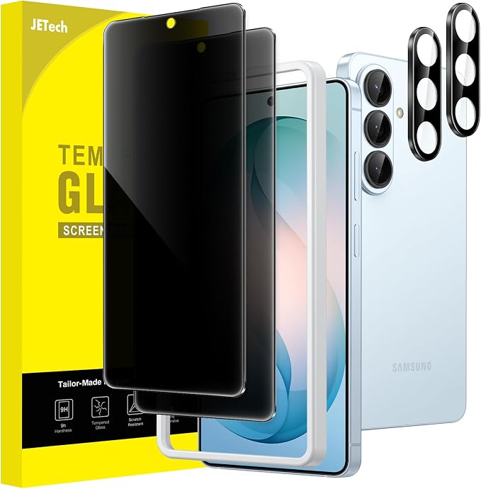 JETech Privacy Screen Protector for Samsung Galaxy S26 Plus, 2+2 Pack | Anti-Spy Tempered Glass, with Camera Lens Protector, Easy Installation Tool, Fingerprint ID Compatible by JETech