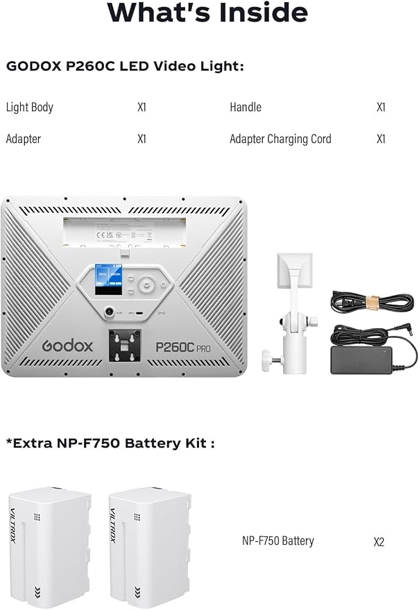 Godox P260C Pro Ultra-Thin Video Light Panel with 8800mAh Battery, APP Control 45W 4160Lux 2800-6500K CRI 98+ Dimmable Bi-Color 18" Soft Light Panel for Photography YouTube Recording Game Live Stream - Image 6