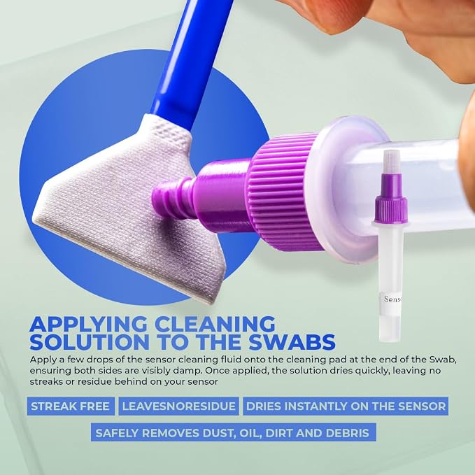 REFLEX CAMERA 24mm 8 Piece Camera Sensor Cleaning Kit 6 Full Frame Double end Swabs, 5ml Cleaner, Micro Fiber Cloth, Residue-Free Cleaning Kit for Sony, Canon, Nikon DSLR and Mirrorless Cameras - Image 5