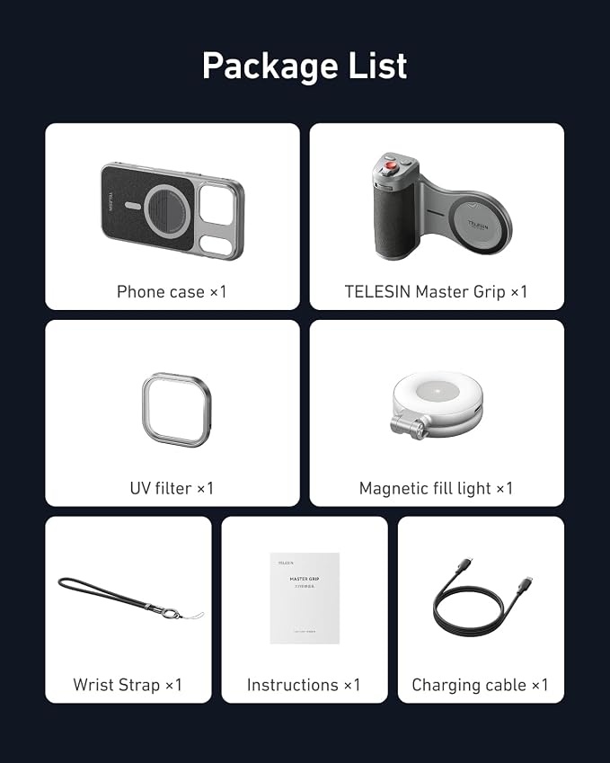 TELESIN Master Grip with C03 Selfie Light Universal for iPhone/MagSafe | Magnetic Phone Camera Grip Creator Kit Built 3200mAh Battery Wireless Charging -【Graphene Case Only For iPhone 17 Pro Max】 - Image 9