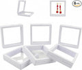 6 Pack 3D Floating Jewelry Display Case, Transparent Floating Jewelry Box for Necklaces Earrings Rings, Clear Gift Display Frame Storage Box (White 3.5x3.5 in) by Unknown