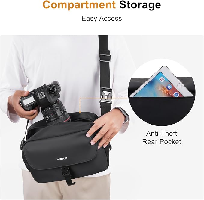 MOSISO Camera Bag Camera Photographers Bag, Shoulder Photography Bag, Black | DSLR/SLR/Mirrorless Waterproof Padded Camera Case with Flap Pocket Compatible with Canon/Nikon/Sony/Fuji, Black - Image 4