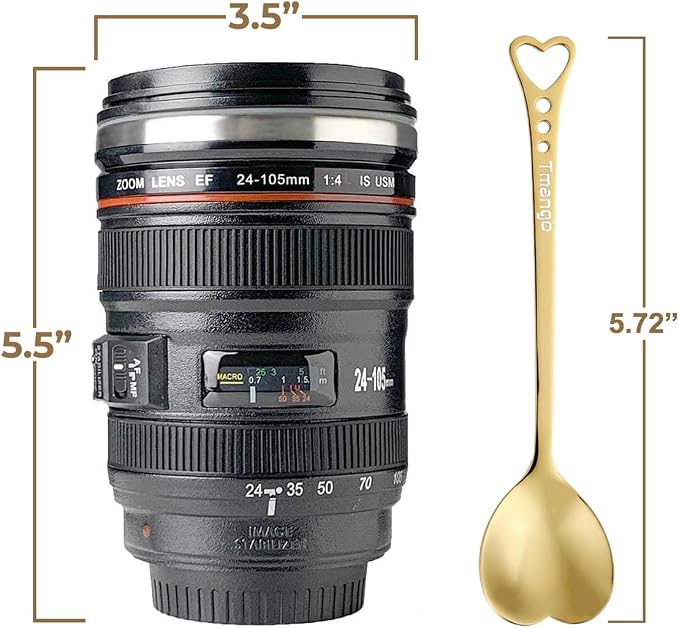 Camera Lens Coffee Mug with Clear Lid and Spoon – Lightweight Lens Cup Replica, Gift for Photographers - Image 9