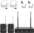 Phenyx Pro UHF Wireless Microphone System w/ 2x30 Tunable Frequencies, Metal Cordless Mic Set, 200 ft Range, 2 Bodypacks & Headsets/Lapel Mics for Speaking, Singing, Church, DJ (PTU-52-2B) by PhenyxPro
