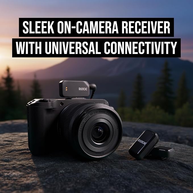 RØDE Wireless Micro - Compact Wireless Microphone Camera Kit, Two Mics with Camera Receiver, Smartphone Receiver, and Charge Case for Content Creation - USB-C, Black | 2.4 GHz digital signal with GainAssist and charging case for cameras, smartphones an... - Image 8