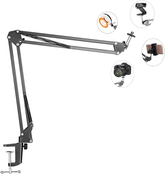 LenTok Overhead Tripod Mount for Camera Webcam Ring Light, Flexible Over Head Arm for iPhone with Phone Holder and Ball Head, Table Stand Accessory for Phone Video Recording Live Stream by LenTok