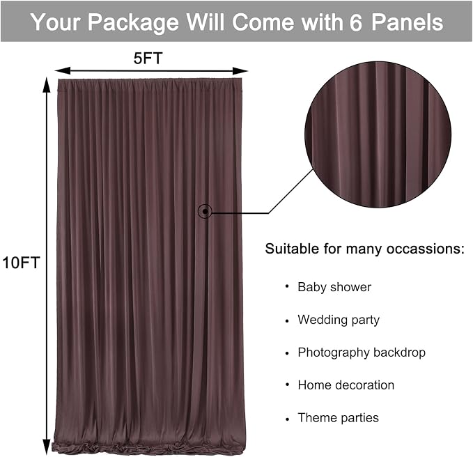 30ft x 10ft Wrinkle Free Brown Backdrop Curtain for Parties, Thick Polyester Photo Backdrop Drapes 6 Panels for Weddings Birthday Party Background Photoshoot Home Decor - Image 6