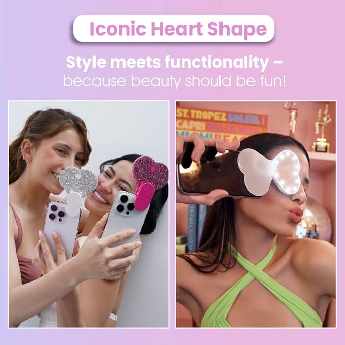 Riki Sweetheart Clip-On LED Makeup Mirror and Selfie Light, Rechargeable with Long-Lasting Battery, CRI 95+ for Phone, Laptop, and iPad, Film for TikTok, Instagram (Hot Pink) - Image 8