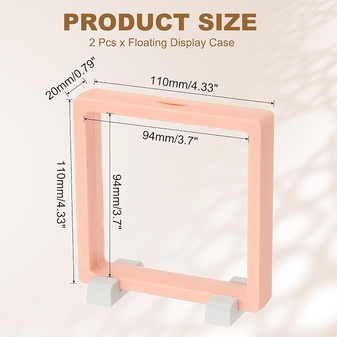 PATIKIL 2Pcs Floating Display Case, 4.3 Inch Jewelry Display Case Stand Challenge Coin Holder Frames Transparent Small Storage Box 3D for Necklace Bracelets Pendants, Pink/White - Image 2