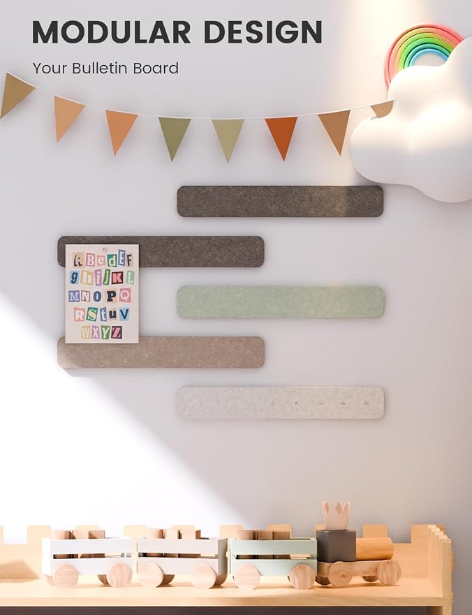 Fluxynara 13" x 2" Felt Wall Panels, Linen Dusk | 5-Pack Includes 35 Push Pins and Adhesive Tabs for Photos, Notes and Decor in Bedroom Doors, Home Office or Studios - Image 5