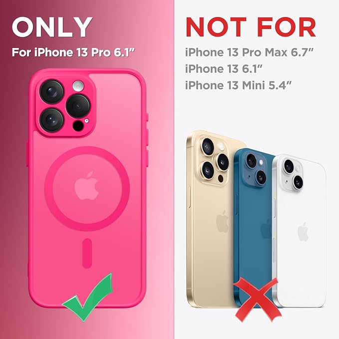 CAPRARO for iPhone 13 Pro Case, Compatible with MagSafe | Upgraded [Full Camera Protection] Shockproof Protective Slim Translucent Matte Magnetic Phone Case 6.1'', Hot Pink - Image 2