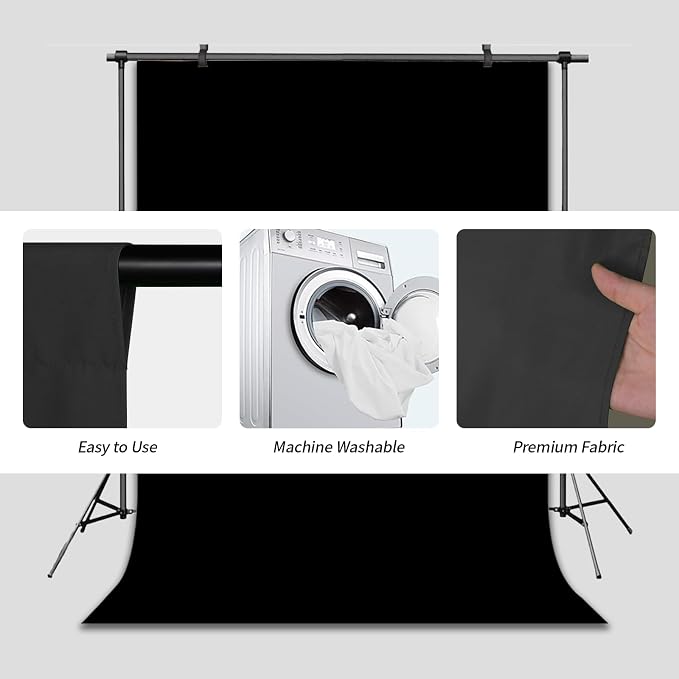 Black Photo Backdrop for Photoshoot Solid Color Background 5x7 ft | Photography Studio Photobooth Curtain for Headshot, Homestudio, Portrait, Video, Meeting, Easy to Install, Washable Fabric - Image 5