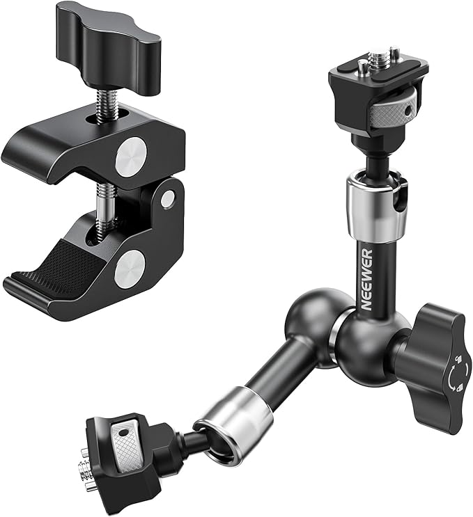NEEWER 7" Articulating Magic Arm Clamp Mount with Super Clamp, Camera Monitor Mount with 1/4" 3/8" ARRI Locating Pins & Holes for DSLR Action Camera Video Light Compatible with SmallRig Cage, ST07C by Neewer
