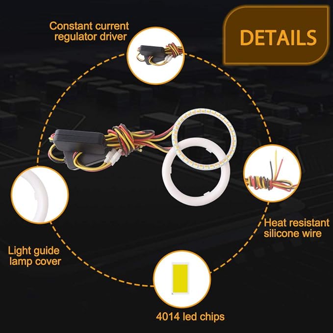 Qasim 1-Pair 80MM White+Amber Switchback 102SMD 4014 LED Halo Ring Angel Eyes Led Lights 12V - Image 4