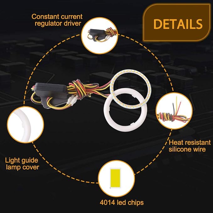 Qasim 1-Pair 60MM White+Amber Switchback 72SMD 4014 LED Halo Ring Angel Eyes Led Lights 12V - Image 4