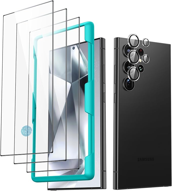 ESR 3+1 Pack for Samsung Galaxy S24 Ultra Screen Protector, Align Frame | Military Grade Shatterproof, 9H Tempered Glass, Full-Coverage Protection, Easy Installation Tool, with Camera Lens Protector by Unknown