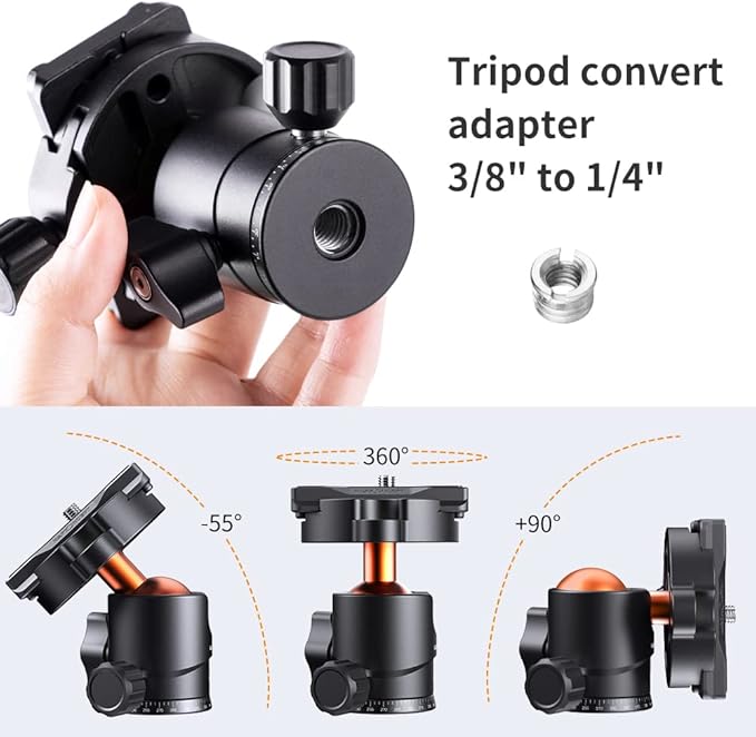K&F Concept 25mm Metal Tripod Ball Head 360 Degree Rotating Panoramic with 1/4 inch Quick Release Plate Bubble Level for Tripod Monopod Slider Camera Camcorder up to 18 pounds/8 kilograms BH-25 | 360 Degree Rotating Panoramic, 1/4 inch Quick Release Pl... - Image 4