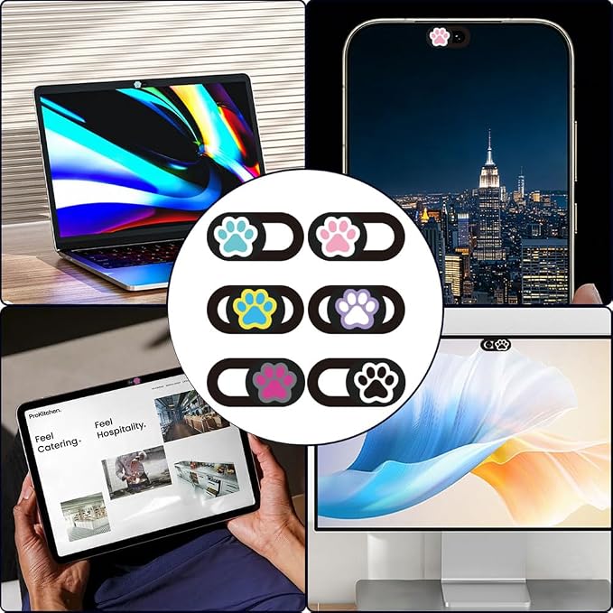 6Pcs 6 Styles Paw Print Cute Laptop Camera Cover 0.04 Inch Privacy Guard Accessories, Webcam Cover Slide Ultra Thin Protector Blocker for Desktop Computer Tablet Notebook Mini PC Office Use - Image 5