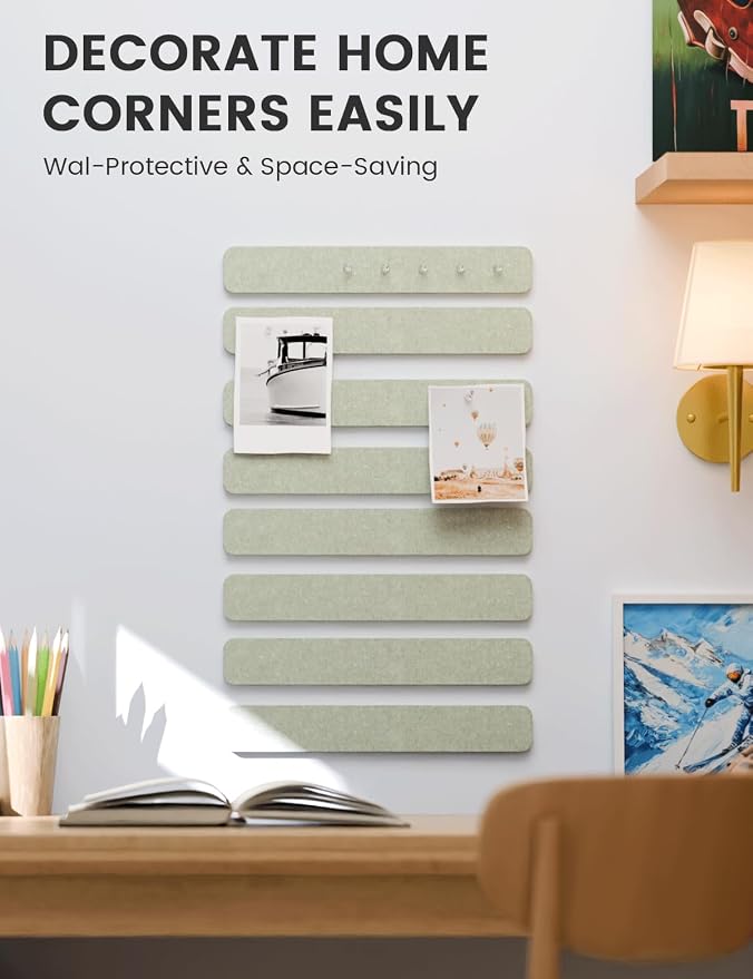 Fluxynara 13" x 2" Felt Wall Panels, Sage | 8-Pack Includes 50 Push Pins and Adhesive Tabs for Photos, Notes and Decor in Bedroom Doors, Home Office or Studios - Image 2