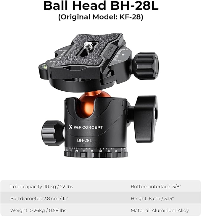 K&F CONCEPT 94 Inch Camera Tripods 4 Section Ultra High Aluminum Professional Detachable Monopod Tripod with 360 Degree Ball Head Quick Release Plate for DSLR SLR Cameras T254A8+BH-28L (SA254T1) - Image 5