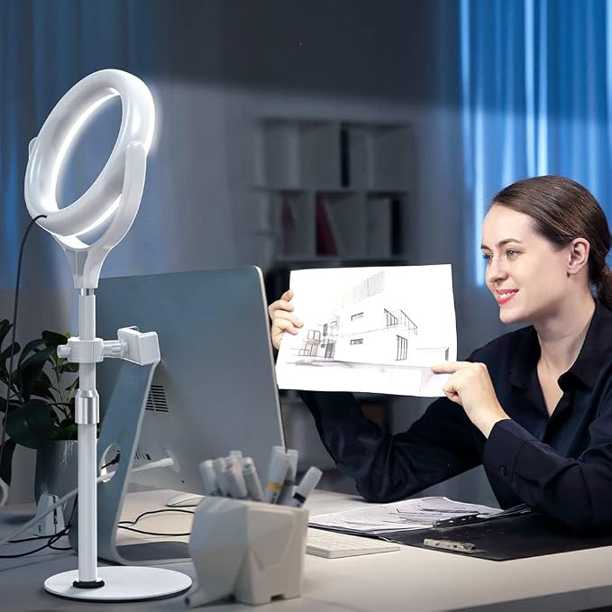 8 inch Desk Ring Light with Stand, Adjustable Zoom Lighting for Computer | Circle Light for Video Conference, Zoom Calls, Virtual Meeting, Video Recording, Streaming, Podcast, Webcam - Image 3