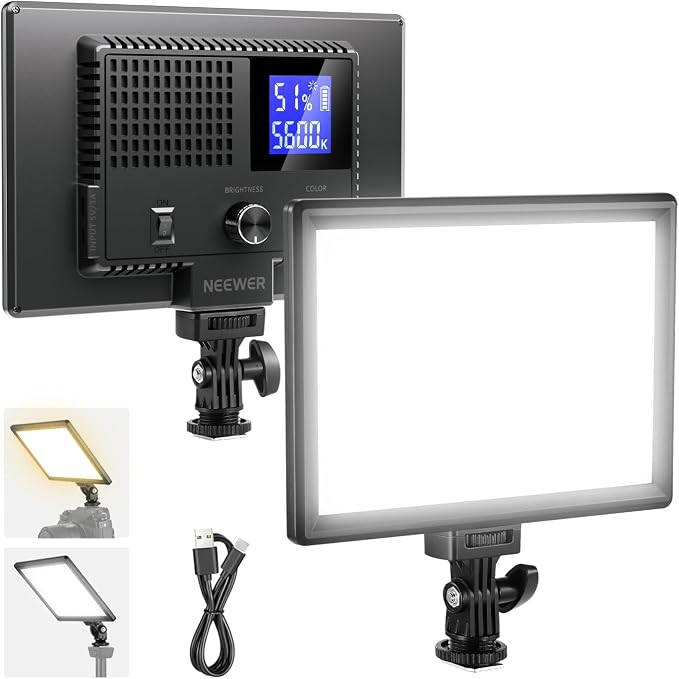 NEEWER Basics 9" LED Video Light Panel, 3200-5600K Edge Lit Dimmable Camera Soft Key Lighting, CRI95+ 800Lux 4000mAh Rechargeable for Video Recording Streaming Selfie Vlog Studio Photography, NL-120B by Neewer