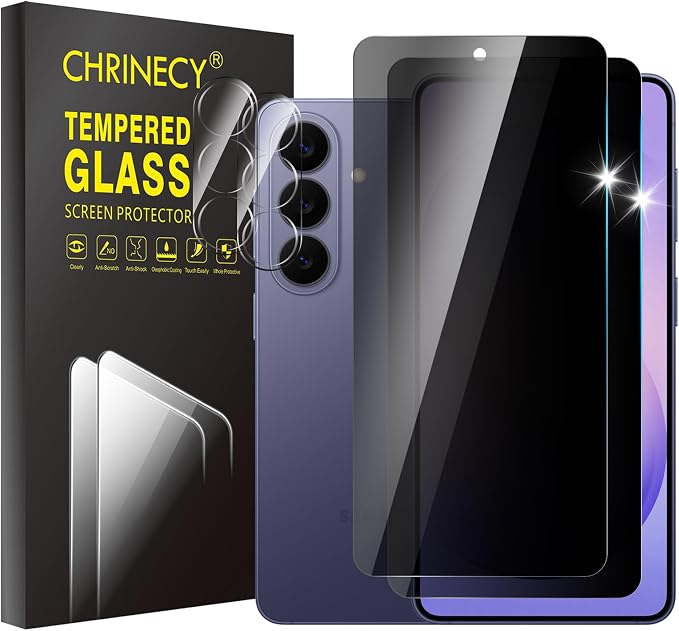 2+2 Pack Privacy Screen Protector for Samsung Galaxy S26, | With Camera Lens Protectors, 9H Tempered Glass, Anti-Spy, Case Friendly by CHRINECY
