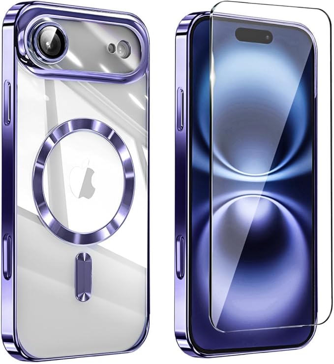 Magnetic Glossy Case for iPhone 17 Air,iPhone 17Air Phone Case Slim Clear Luxury with Screen Protector & Camera Protector [Compatible with MagSafe], Shockproof Cover for iPhone Air 17-Purple by Unknown