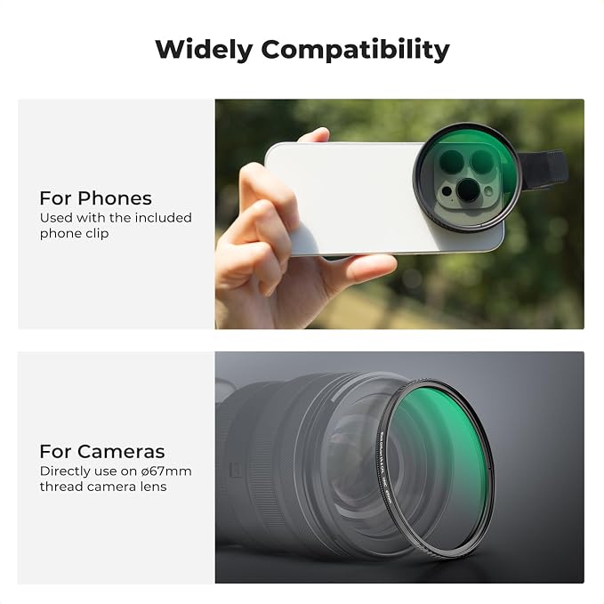 K&F CONCEPT 67mm Clip-on Black Diffusion 1/4 CPL Phone Lens Filter Kit | Mist Cinematic Effect Filter Compatible with iPhone 16 15 14 13 12 11, for Video/Vlog/Portrait Photography, FP101 - Image 6