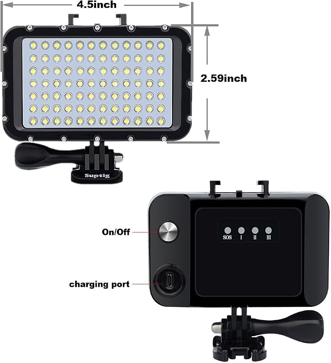 Suptig Underwater Lights Dive Light 84 LED High Power Dimmable Waterproof LED Video Light Waterproof 164ft(50m) Camera Light for Gopro Canon Nikon Pentax Panasonic Sony Samsung SLR Cameras - Image 9