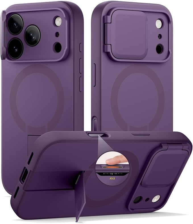 SURITCH for iPhone 17 Pro Case with Camera Control Cover, Camera Cover and Adjustable Kickstand, Compatible with MagSafe, Shockproof Bumper Protective Cases 6.3 Inch, Dark Purple by SURITCH
