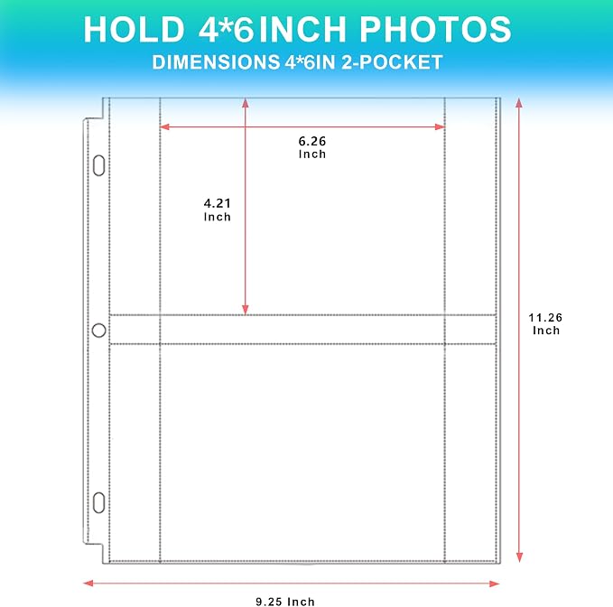 100 Pack 4 x 6 Photo Sleeves for 3 Ring Binder(200 Pictures) | Heavy-Duty Archival Photo Page Protectors, Clear Picture Album Refill Pages Holds, Acid-Free - Image 2