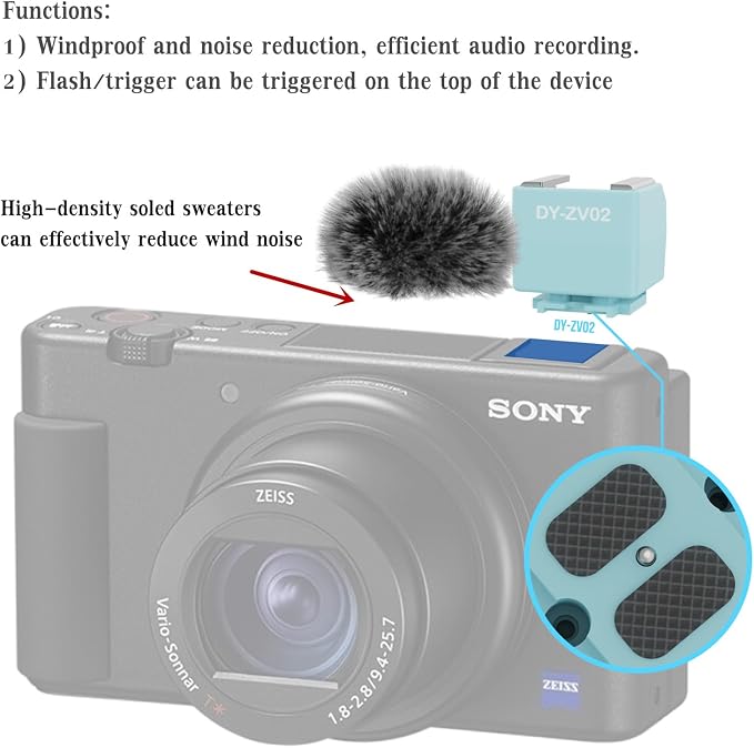 Hot Shoe Adapter Windbreak for Sony ZV-1,ZV-1 II,ZV-1F,ZV-E10,ZV-E1M2/ZV-E1 | Directly triggers flash; works with LED lights and mics,reduces wind noise,weighs only 12g,non-slip build,easy plug-and-play - Image 2