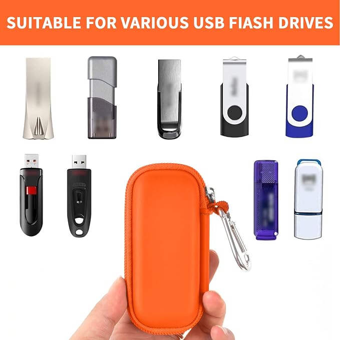 USB Flash Drive Case, SD Card/Thumb Drive/Memory Cards Holder, Bag Only | SDXC/SDHC Storage, Electronic Accessories Organizer for SanDisk / for Samsung, for Students/IT/Office/School/Travel, Orange - Image 2