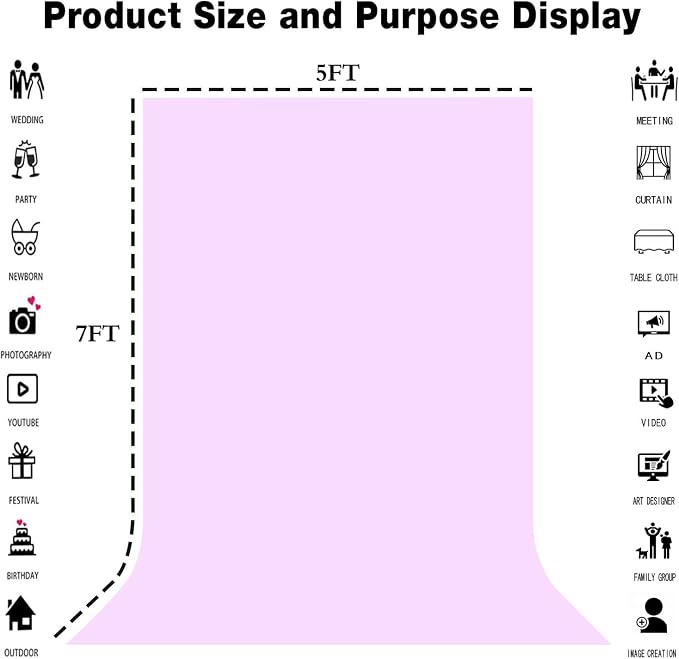 Light Purple Photography Backdrop for Photoshoot, Fabric 5x7ft | Polyester Studio Photo Backgrounds, Non Reflective, Easy to Hang, for Portrait Shoot, Product, Party Decor, Video Creation - Image 3