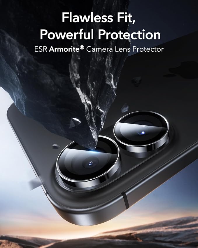 ESR for iPhone 17/16/16 Plus Camera Lens Protector, 1 Pack, Black | Individual Camera Cover, 9H Tempered Glass, Original Camera Clarity, Scratch-Resistant, Case Friendly - Image 2
