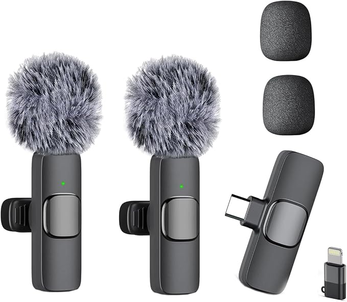 2 Pack Professional Wireless Lavalier Microphone for iPhone 17/16/15, USB-C Android Cordless Mini Mic with Noise Reduction, Plug-and-Play Lapel Microphone for YouTube, TikTok, Vlogging & Interviews by Caiord