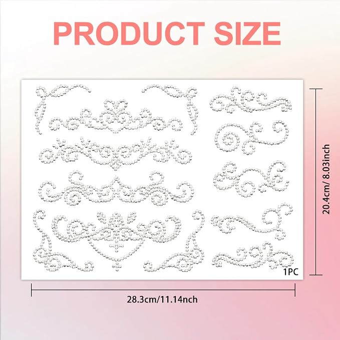 13 Pcs Floral Border Pattern Iron on Rhinestones Transfer, Bling Crystal Clothing Repair Applique Heat Transfer Patches for T-Shirt Vest Shoes Hat Jacket Pants Bags Decor - Image 3